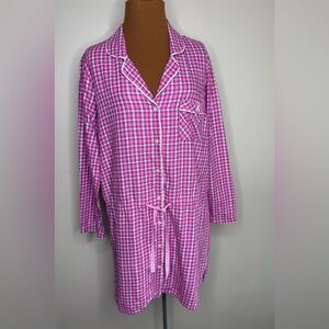 Victoria's Secret Pink Checkered Pajama Nightshirt Drawstring Size Medium